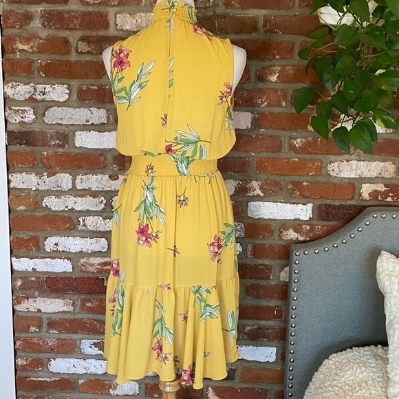 Nanette Lepore Yellow Floral Sleeveless Smock Neck Midi Dress size 4 - Picture 4 of 11